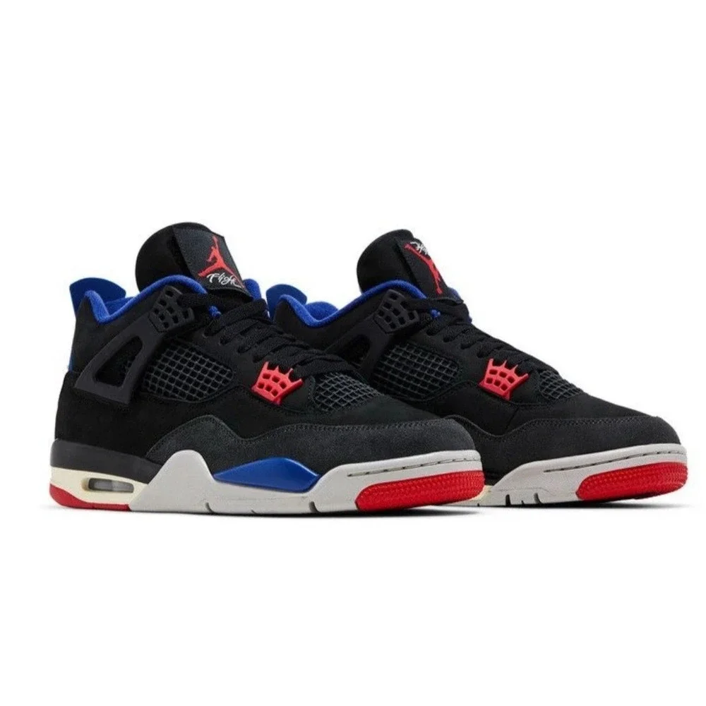 Air Jordan 4 Retro Mens 9.5 Black Fire Deep Royal Blue Shoes Sneakers FV5029-003